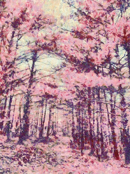 Pink Trees Pintura Fundo Ilustração Paisagem Mágica Suave Sonhadora Imagem De Stock