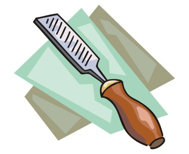 Çizgi film tarzında gri desenli yüzeyi ve kahverengi sapı olan bir rasp dosyasının çizimi 