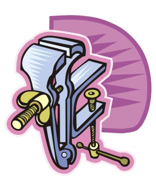 Mavi gövdeli ve sarı saplı çizgi film tarzında bir bank çizimi.