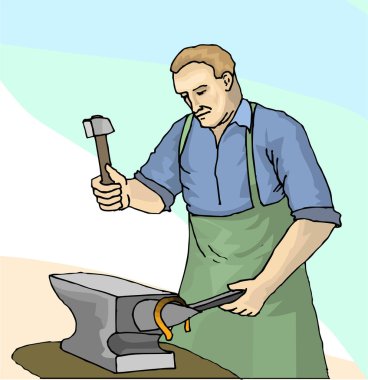 Nalbantın çizimi çekiçle ışıldayan bir metal parçayı çekiçle vurmaktır.