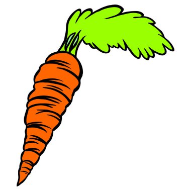 Soyut bir vektör illüstrasyonunda, çizgi film tarzında Yeşil Toplu bir havuç gösterilir