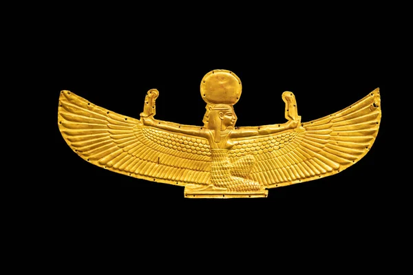 Golden Goddess Isis Med Utsträckta Vingar Isolerad Vit Bakgrund — Stockfoto