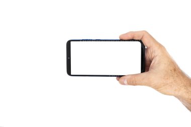 Akıllı telefonu boş ekran ve modern çerçevesiz tasarım ile tutmak 