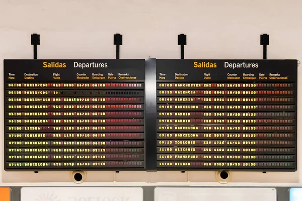 Seville Spain March 2018 Flight Information Display System Seville International — Stock Photo, Image