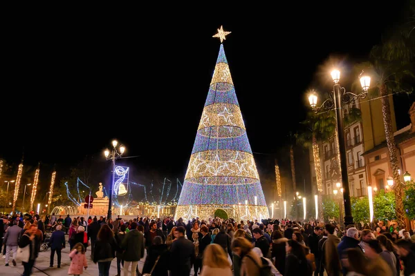 Seville Spain December 2019 Christmas Tree Puerta Jerez Jerez Door — Stock Photo, Image