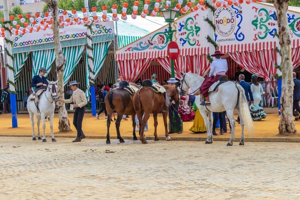 西班牙塞维利亚 2019年5月5日 人们骑马庆祝塞维利亚四月博览会 Seville April Fair Seville Fair 2019年5月5日在西班牙塞维利亚举行的塞维利亚四月博览会 — 图库照片