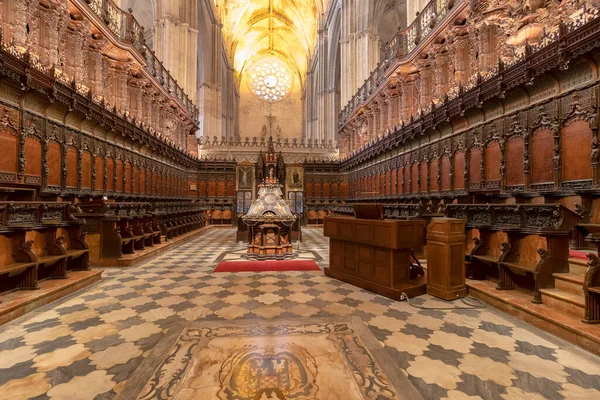 Sewilla Hiszpania Stycznia 2019 Drewniany Chór Katedry Sewilli Andaluzji Hiszpania — Zdjęcie stockowe