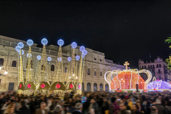 Long Exposure Photography Christmas Decoration Lights City Hall Seville — Stock Photo, Image