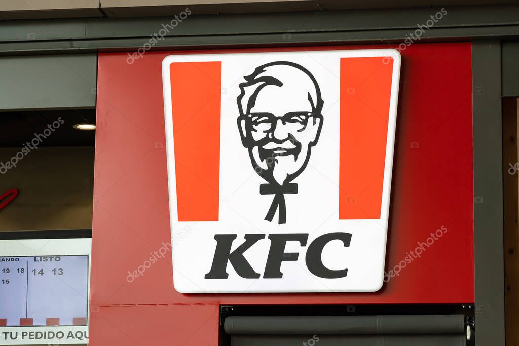 Seville, Spain - September 18, 2020: KFC fast food restaurant in Lagoh Sevilla shopping mall.Kentucky Fried Chicken is the world's second largest restaurant chain with almost 20,000 locations globally