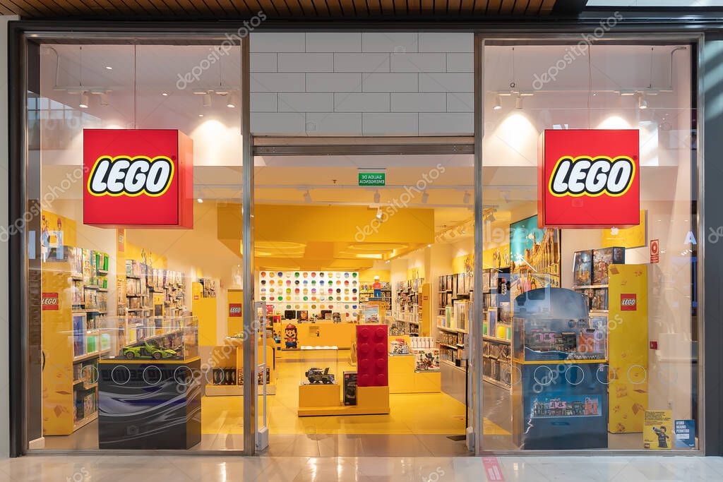 Seville, Spain - September 18, 2020: The entrance of LEGO Store inside of Lagoh Sevilla shopping mall in Seville (Centro Comercial Lagoh Sevilla), Andalusia, Spain
