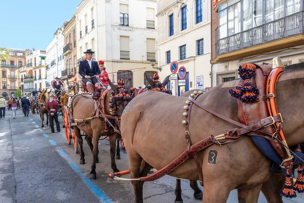 Sevilha Espanha Abril 2018 Carruagem Puxada Cavalo Feira Abril Sevilha — Fotografia de Stock