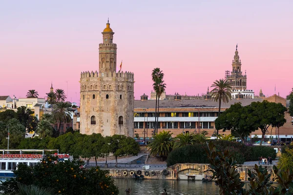 Golden Tower Torre Del Oro Sunset Other Side Guadalquivir River — Stock Photo, Image