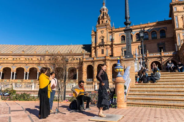 Seville Spanya Aralık 2017 Spanya Meydanı Nda Dans Eden Şarkı — Stok fotoğraf