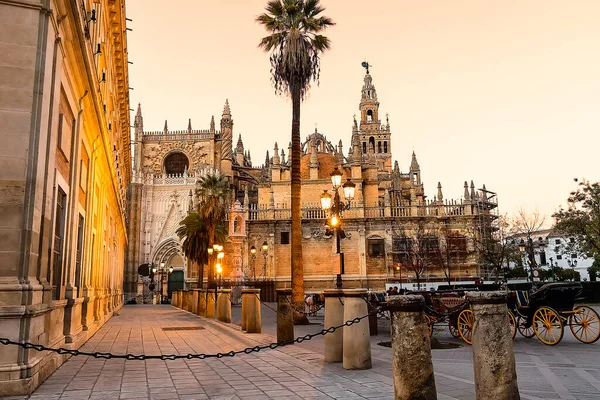 Vista Sevilla Catedral Santa María Sede Catedral Sevilla Atardecer Con —  Fotos de Stock