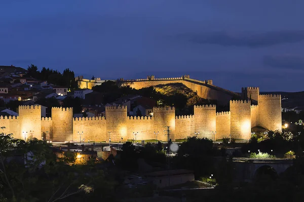 Night View Walls Medieval City Avila Spain — Stock Photo, Image