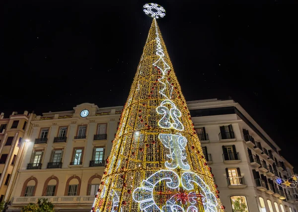Decorated Christmas Tree Plaza Constitucion Center Malaga City Andalusia Spain — Stock Photo, Image