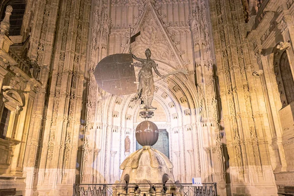 Drzwi Księcia Puerta Del Principe Posągiem Giraldillo Nocy Katedra Najświętszej — Zdjęcie stockowe