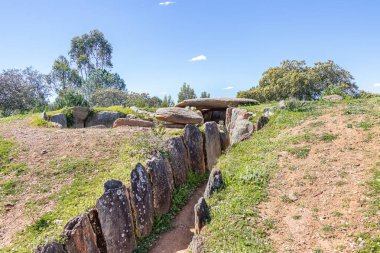 El Pozuelo megalithic dolmen complex in Huelva, Andalucia, Spain. Dolmen number 5 clipart