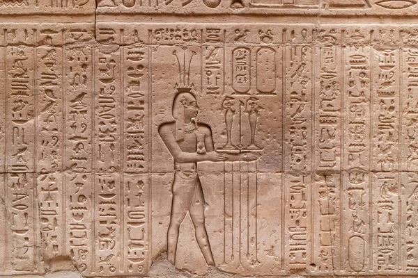 埃及埃德福荷鲁斯寺废墟墙中的象形文字 — 图库照片