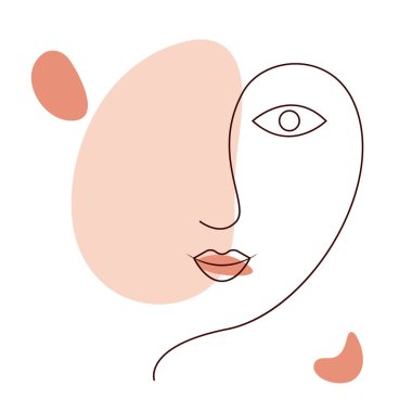 Soyut kadın bir çizgi çiziyor. Kız meditasyon yapıyor. Çizgi sanatçısı kadın çizimi. Tek sıra halinde kız yüzü. aralıksız çizgi