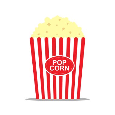 Büyük patlamış mısır paketi. Klasik kırmızı patlamış mısır kutusu. Sinema, tiyatro yemekleri. vektör illüstrasyonu