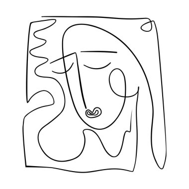 Basit bir el çizimi portre sanatı. soyut bir kompozisyon. Siyah çizgi çizimi. Duvar sanatı için tek renkli baskı. vektör illüstrasyonu
