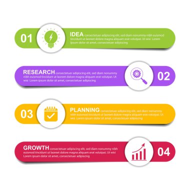 4 adımlı iş planı kavramı. İş şablonu. Infographic tasarım şablonu. Akış şeması, bilgi grafiği. vektör illüstrasyonu