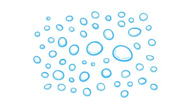 Beyaz arka planda elle çizilmiş hava kabarcığı. sabun köpüğü, oksijen, su damlaları. vektör illüstrasyonu