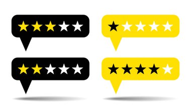 Sarı ve siyah gölgeli beş yıldız ikonu. Uygulama değerlendirmesi için yıldız 1 'den 5' e ayarlayın. Beş yıldızlı müşteri ürün değerlendirme ikonu vektörü. kalite ve seviye kavramı