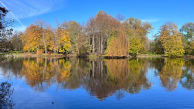 Trees mirrored in the clear blue Lake with good weather. High quality photo