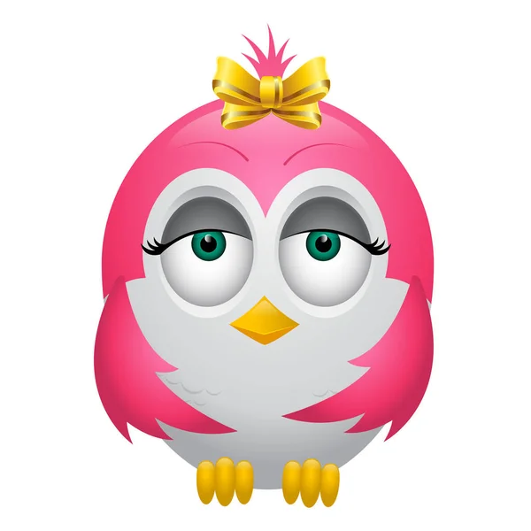 Lindo Pájaro Rosa Con Lazo Cabeza Objeto Aislado Estilo Dibujos — Vector de stock