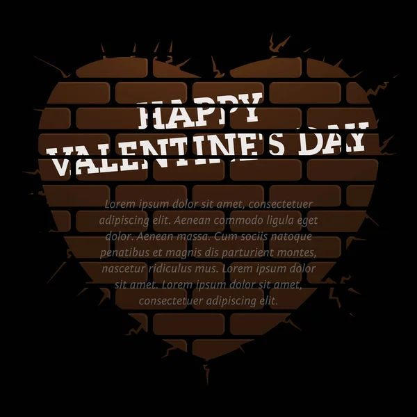 Plakat Kwadratowy Napisem Szczęśliwych Walentynek Tle Ciemnej Cegły Ściany Sylwetka — Wektor stockowy