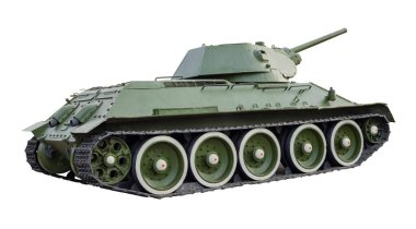 İkinci Dünya Savaşı zamanının Sovyet tankı beyaz arka planda. Askeri ekipman. Ayrı nesne