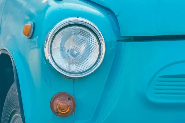 Ein Teil Des Blauen Retro Autos Nahaufnahme Bild Mit Vintage — Stockfoto