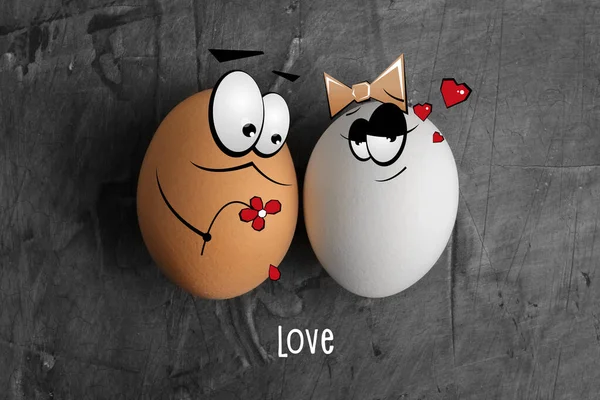 Dois Ovos Cor Branca Marrom Com Rostos Desenhos Animados Fundo — Fotografia de Stock