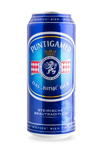 Novosibirsk Russia November 2020 Puntigamer Beer Can White Background Austrian — ストック写真