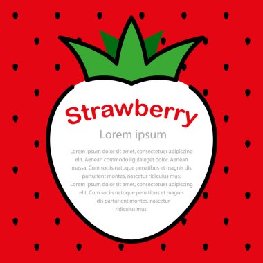 Kırmızı arka planda beyaz çilekler ve mesaj için yer var. Kopyalama alanı ile şablon. Vektör, resimleme