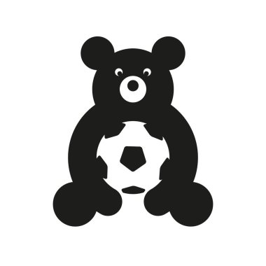 Taşaklı ayı. Elinde futbol topu tutan bir logo ayısı. Vektör, resimleme
