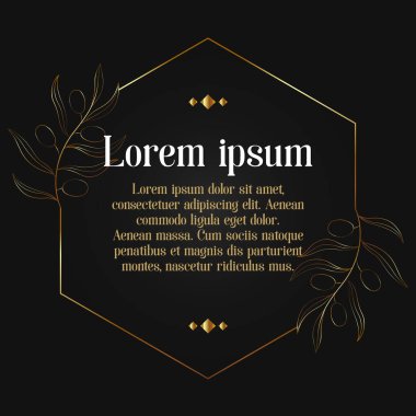 El ilanı tasarımı, kart ya da çiftçi pazarının afişi için siyah zemin üzerinde altın zeytin dalları bulunan sayfa tasarımı şablonu. Vektör, resimleme