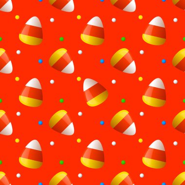 Turuncu arka planda bir dizi mısır şekeri. Cadılar Bayramı tişört ya da ambalaj için kusursuz desen. Vektör, resimleme