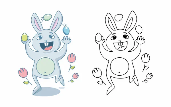 快乐的兔子与复活节彩蛋嬉戏 复活节假期的概念 — 图库矢量图片