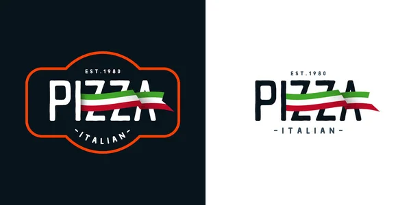 Logo Italian Pizzeria White Black Background Word Pizza Ribbon Color — Stock Vector