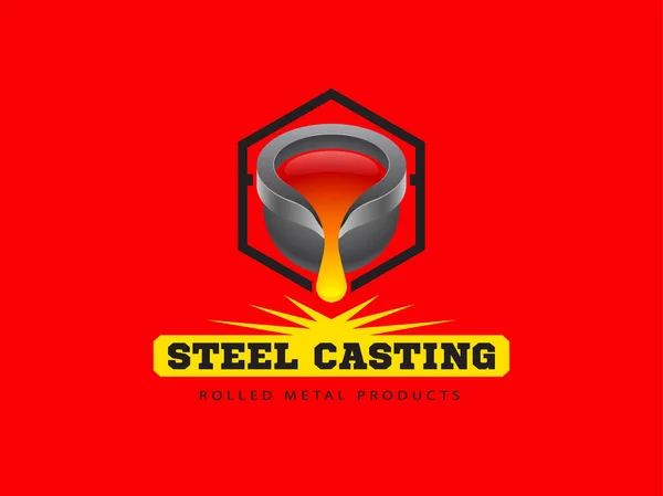 Logo Odlewania Metalu Lub Godło Czerwonym Tle Żeliwny Chochla Odpływający — Wektor stockowy