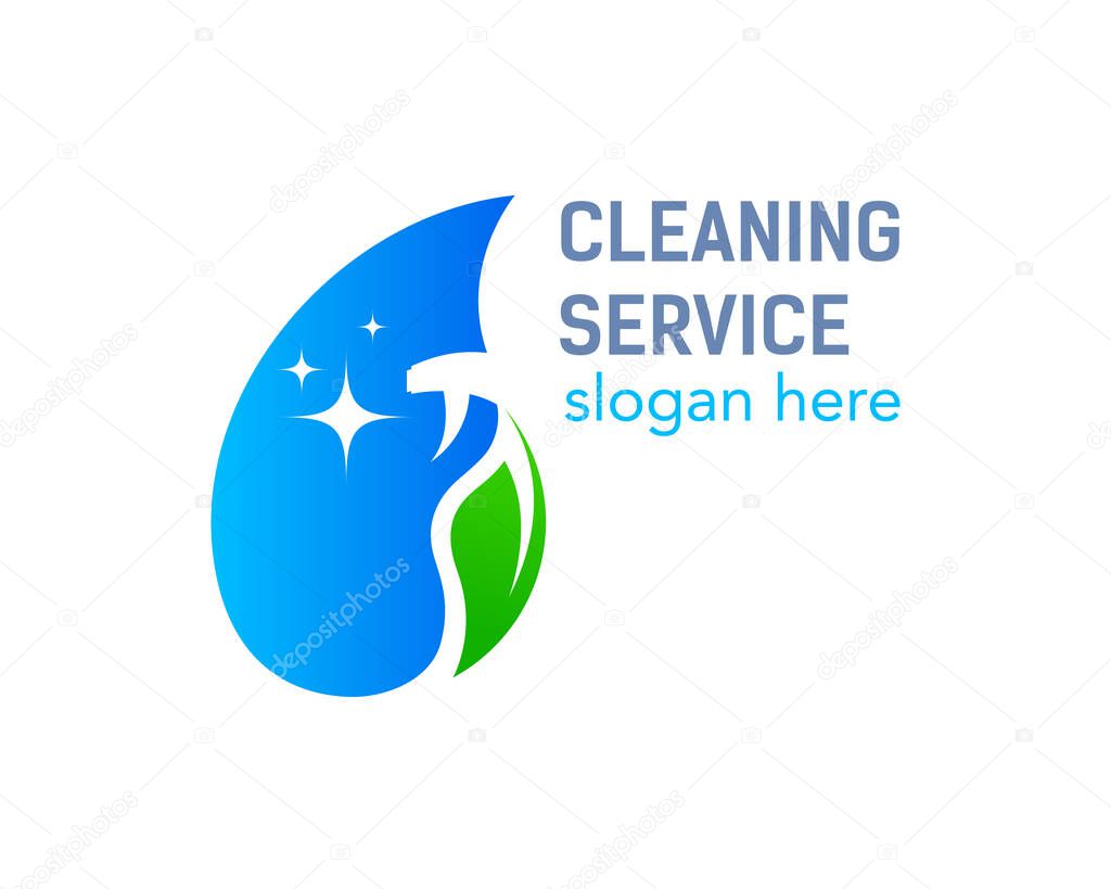 Cleaning logo or emblem. Eco concept for interior, home. Vector, illustration