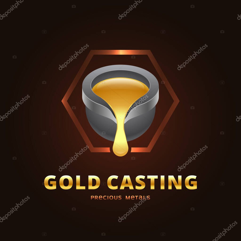 Logo casting gold, metal rolling. Extraction of precious metals. 3d style. Vector, illustration