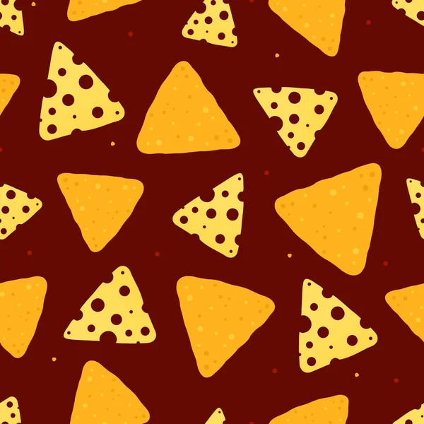 Background Nachos Slice Cheese Red Background Seamless Pattern Textile Cover — Stock Vector