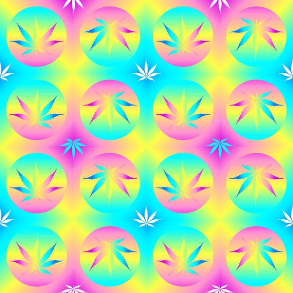 Naadloos Patroon Met Cannabisbladeren Patronen Voor Shirts Verpakkingen Levendige Psychedelische — Stockvector