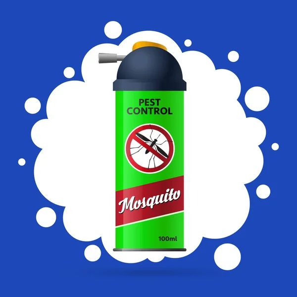气溶胶可以对抗昆虫蚊子害虫防治 在绿色瓶子里喷杀虫剂 蓝色背景 — 图库矢量图片