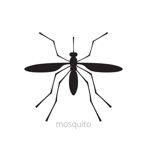 Beyaz Arka Planda Siyah Bir Sivrisinek Silueti Düz Stil Tasarım — Stok Vektör