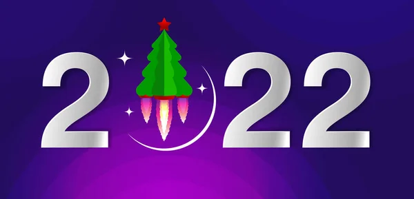 Numero 2022 Albero Natale Con Una Stella Rossa Che Vola — Vettoriale Stock